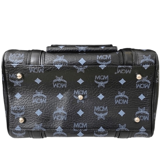 MCM Black Visetos Boston Bag 25cm – Rare Blue Logo Accents Excellent Condition! - Picture 3 of 10